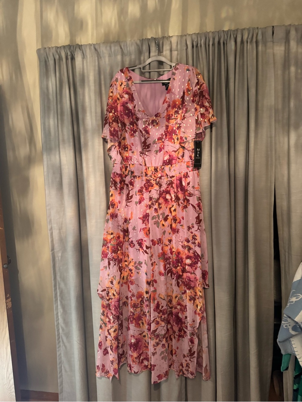 MSK Pink Floral Wrap-Style Jumpsuit